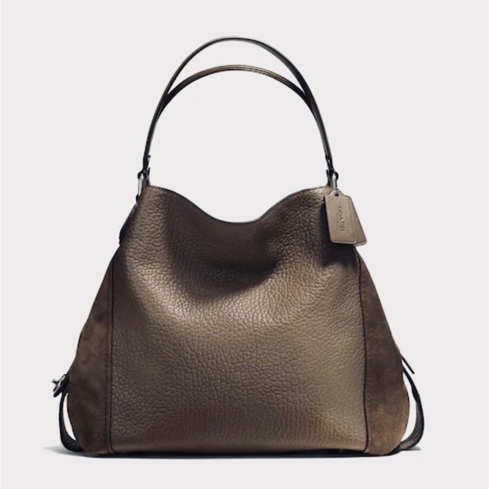 Coach Edie 42 Mixed Leather and Suede Hobo, Fatigue